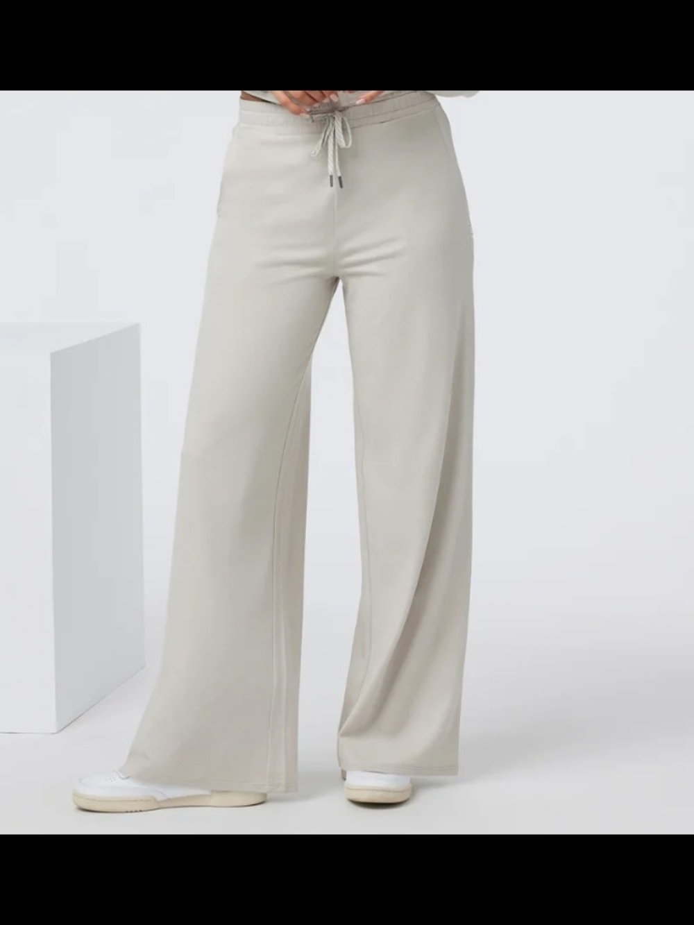 Vuori Halo Essential Wide Leg Drawstring Pants in Light Beige